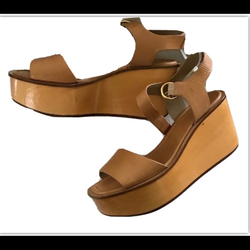 Michael Kors Tan Leather Platform Wedge Sandals